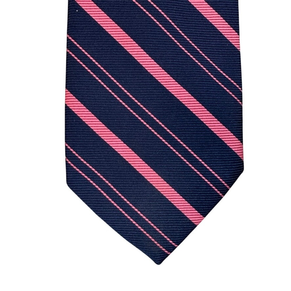 Vintage Sears The Mens Store Navy Blue Pink Striped Polyester Necktie 4 Inch